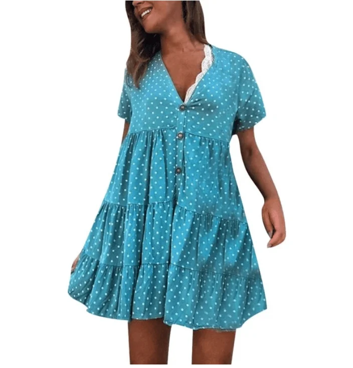 Designer DressButtoned ruched polka dot dress