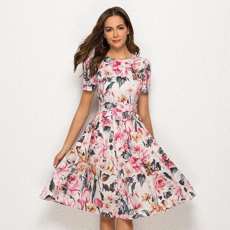 Sweater DressShort-sleeved floral print party dress