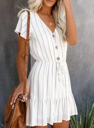 Rain DressStriped short sleeve tie waist casual dress