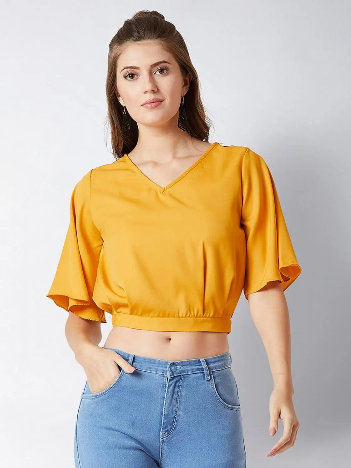 High Hopes Twill Crop Mustard Yellow TopCroptopknit