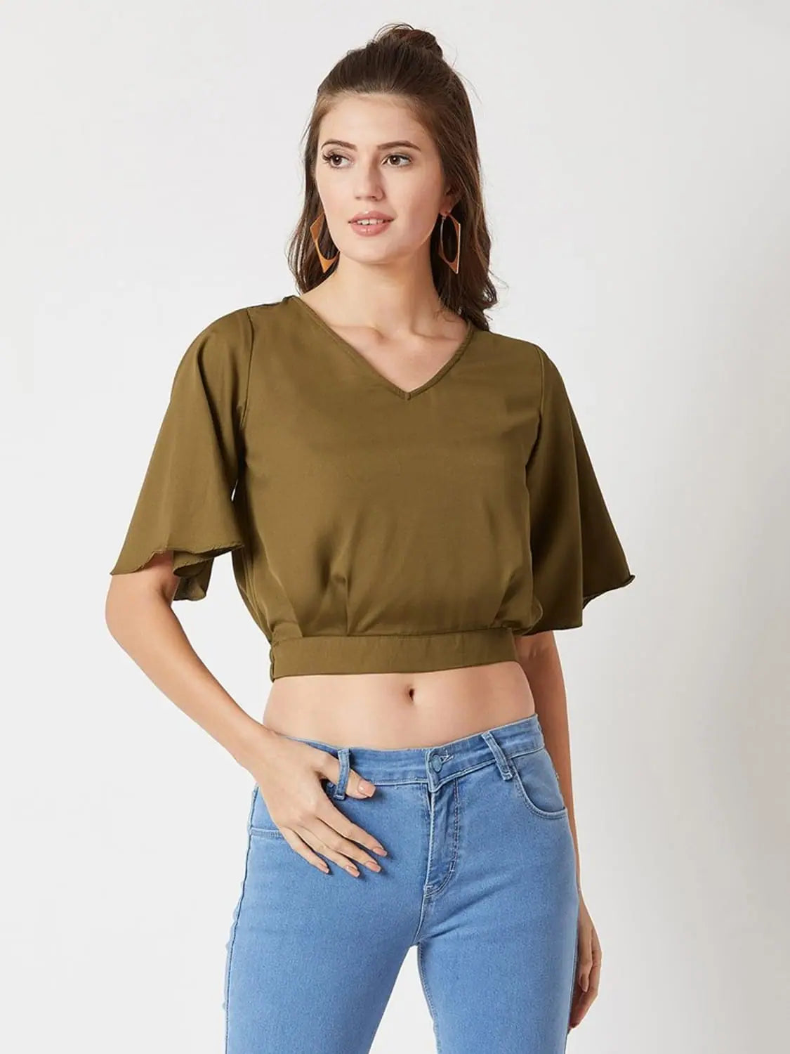 High Hopes Twill Crop Olive Green TopCroptopstitch