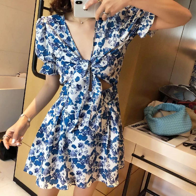 Cap-sleeve DressFloral puff sleeve dress