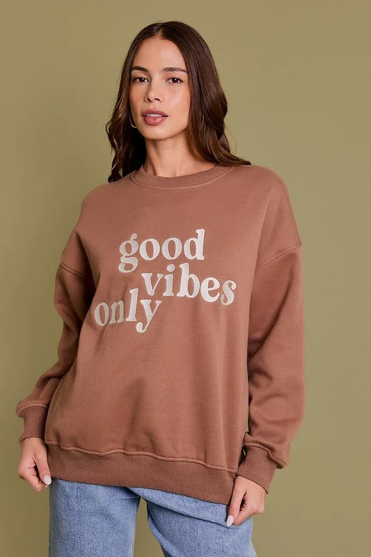 Graphic Knit TopsGood Vibes Only Sweatshirt - Brown