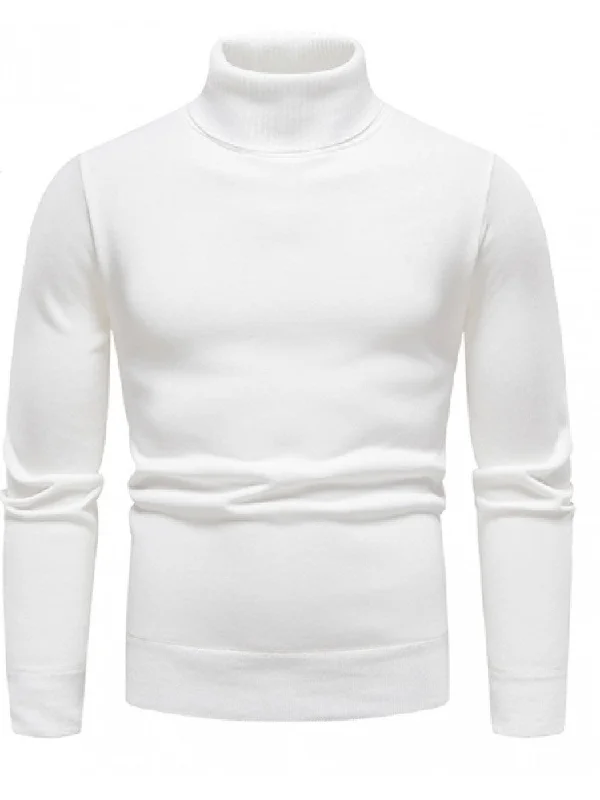 Hooded Knit TopsPure Color Turtleneck Men's Long Sleeve Knitwear