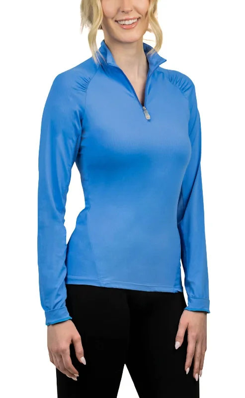 UV-Protection Shirts1/4 Zip Long Sleeve Sun Shirt In Periwinkle Shirred Shoulder