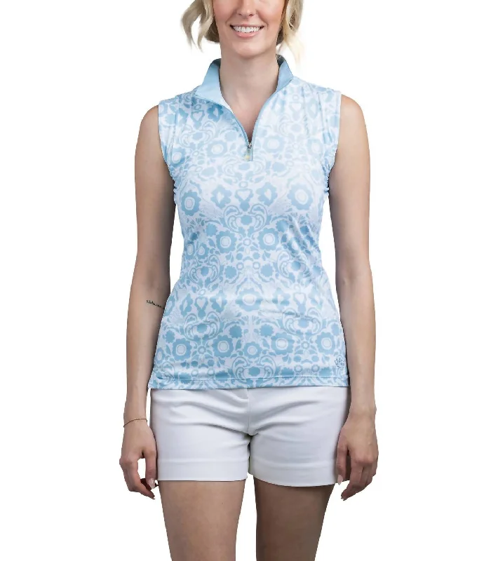 Lounge Shirts1/4 Zip Sleeveless Sun Shirt In Light Blue And White Floral