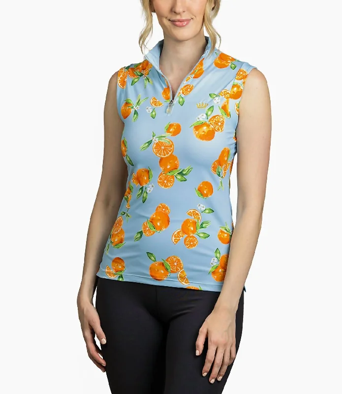 Printed Shirts1/4 Zip Sleeveless Sun Shirt In Light Blue Oranges