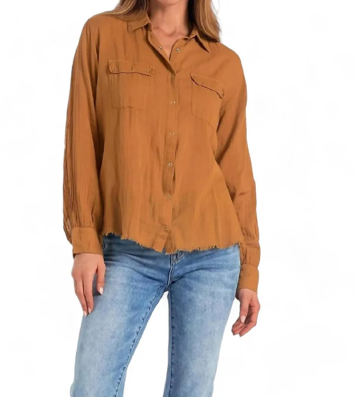 High-Fashion ShirtsCollared Button Down Shirt In Dark Camel