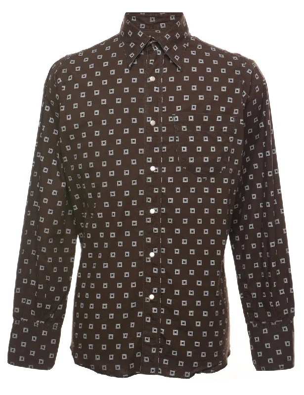 College ShirtsGeometric Pattern Dark Brown Patterned Western Shirt - L