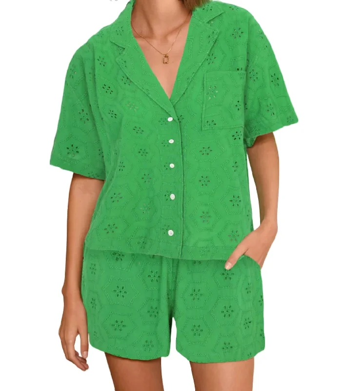 Wrap ShirtsKonnie Eyelet Button Down Shirt In Green