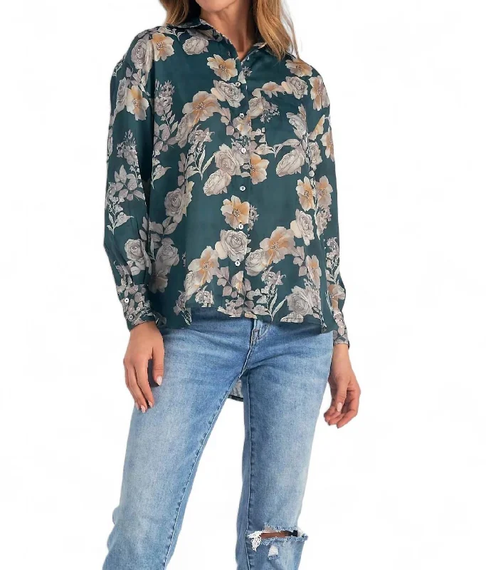 Band Merch ShirtsLong Sleeve Button Down Shirt In Green Floral