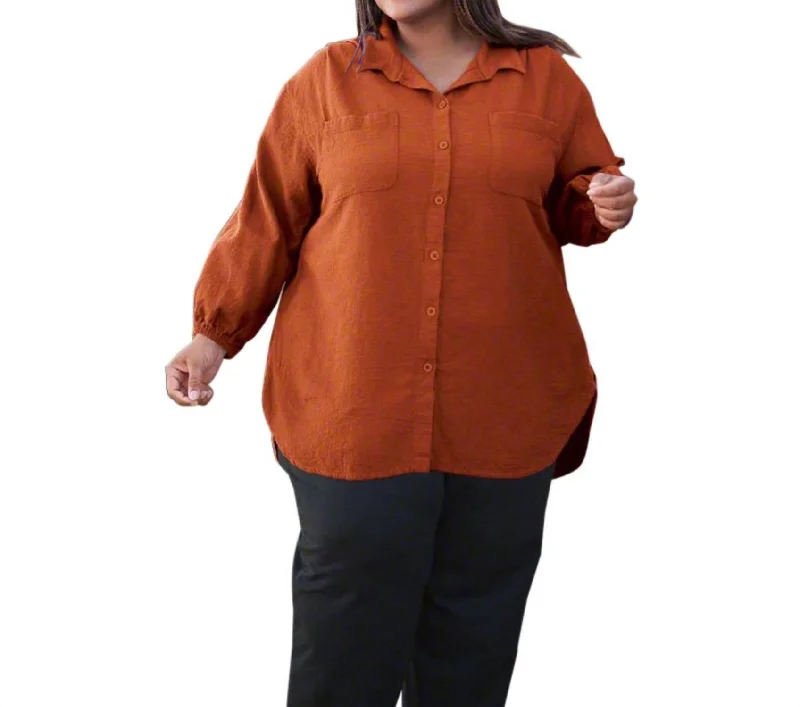 Cotton ShirtsLong Sleeve Button Up Shirt - Plus In Autumn Glaze