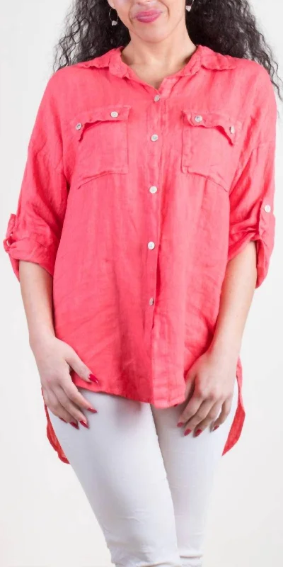 Zippered ShirtsNavi Linen Button Down Shirt In Coral