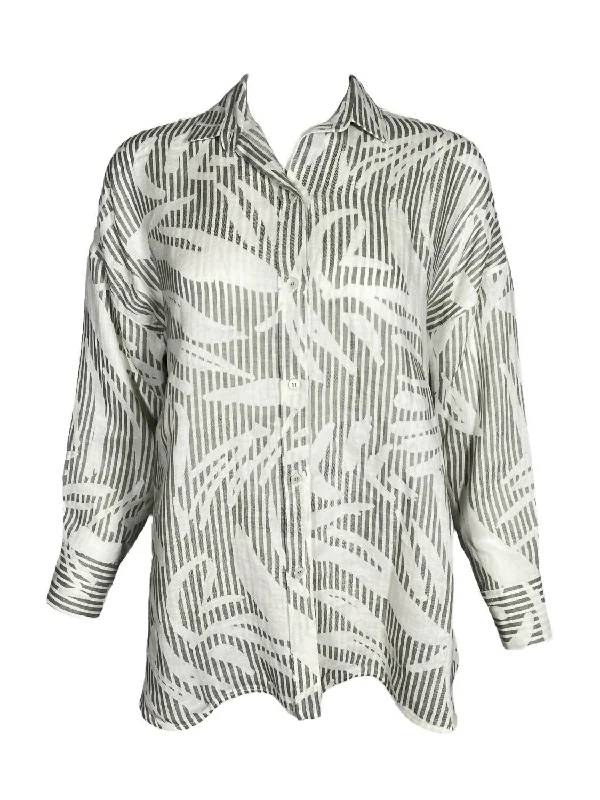 Recycled Fabric ShirtsWomen's Palm Print Linen Shirt In Sage Green