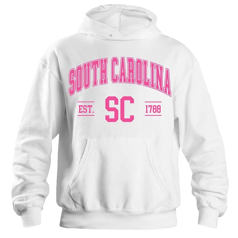 Designer T-ShirtsSouth Carolina Established Hoodie in White & Pink