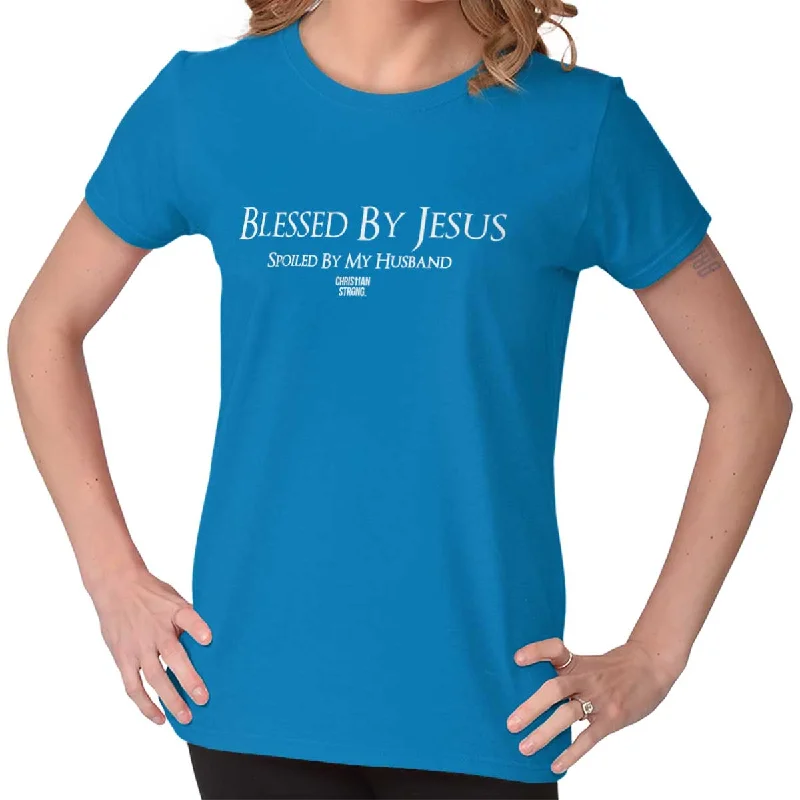 Polyester T-ShirtsSpoiled By Jesus Christian T Shirt Jesus Cross Novelty Gift Ladies T-Shirt