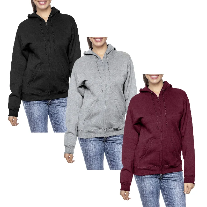 [3-Pack] Women’s Oversized Loose-Fit Fleece-Lined Full-Zip HoodieAthletic Hoodies