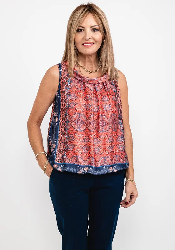 Printed sleeveless topsTinta Cowl Neck Sleeveless Top, Coral Multi