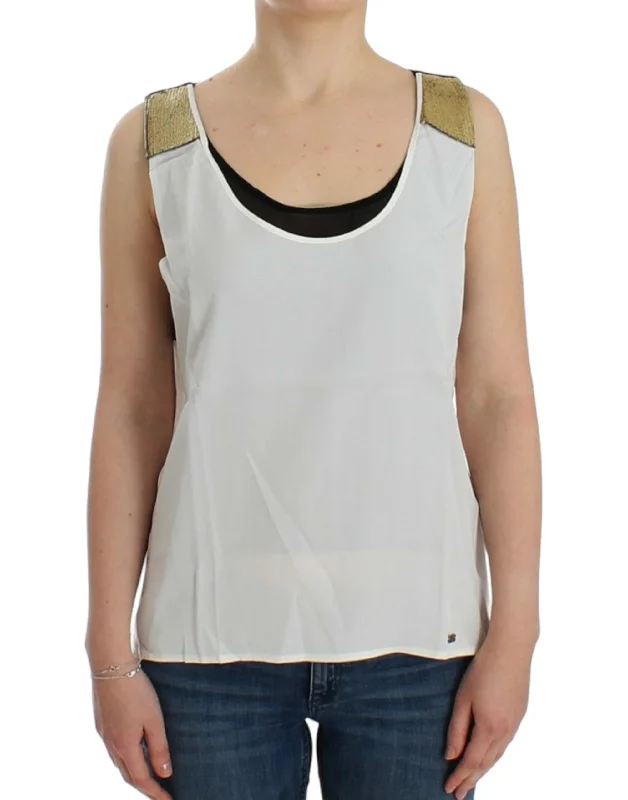 Autumn sleeveless topsCostume National Elegant Monochrome Sleeveless Top with Gold Accents