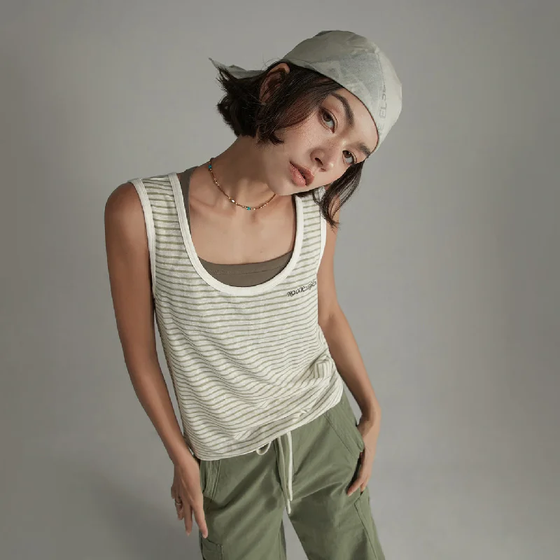 Backless sleeveless topsStriped U-Neck Contrast Color Sleeveless Top