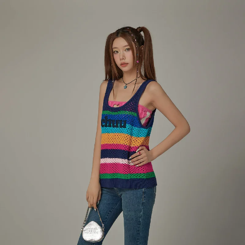 Designer sleeveless topsLogo Rainbow Knit Sleeveless U-Neck Top