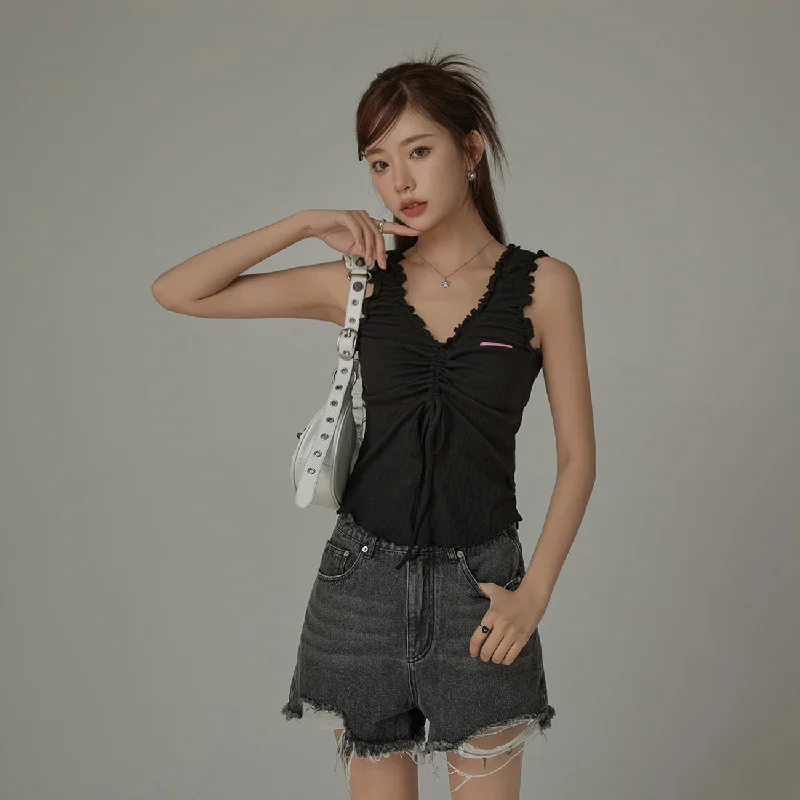 Antistatic sleeveless topRuffle Shirring Sleeveless Top