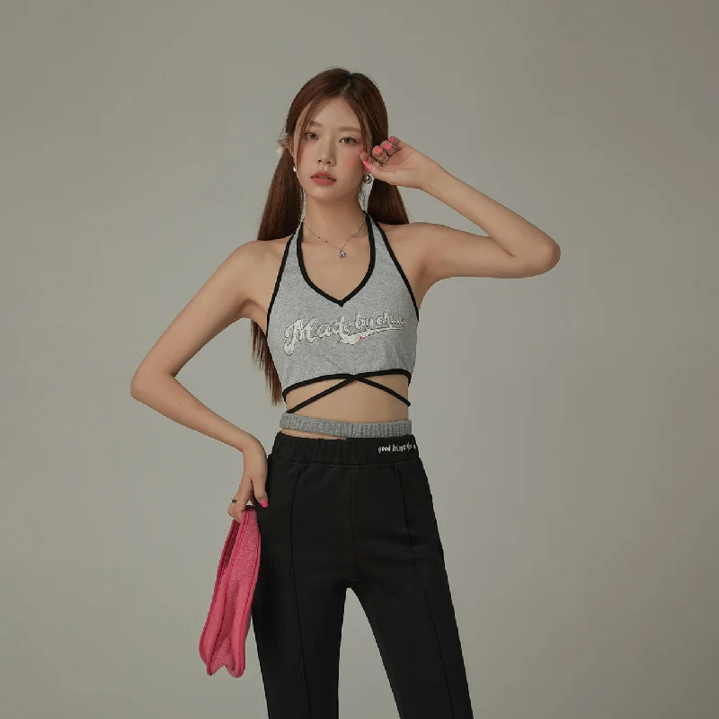 Fashion sleeveless topsLogo Halter Criss Cross Sleeveless Top