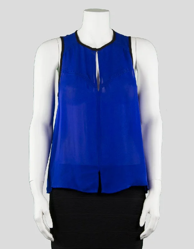 Thin sleeveless topsA.L.C. Blue Sleeveless A Line Blouse With Black Trim And Peep Hole At Collar And On Back And Slit At Front Waist Size Small