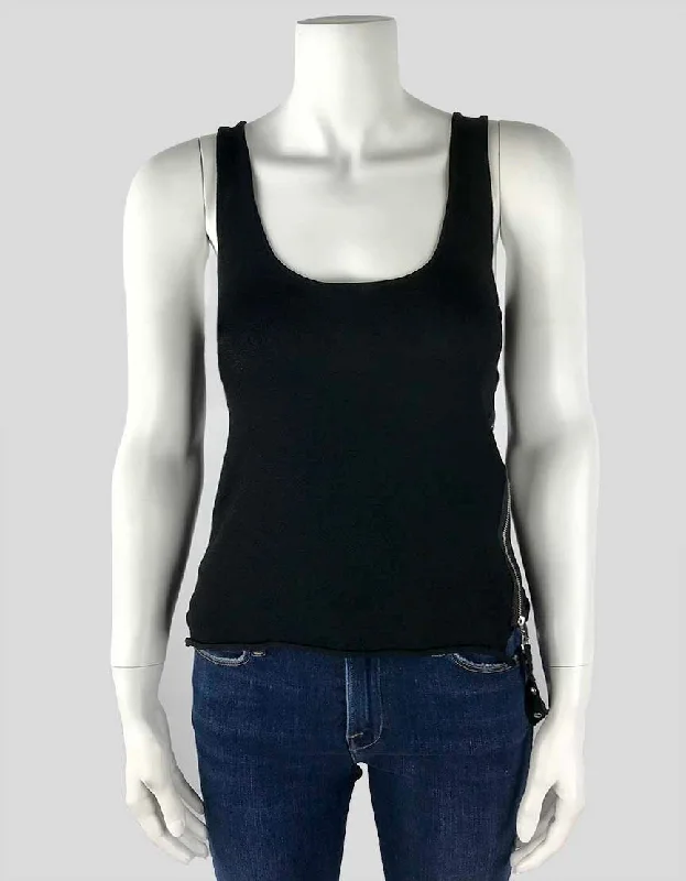 Party sleeveless topsKaren Millen Sleeveless Black Strappy Knit Top With Belt Accent And Silver Tone Hardware Size 2 US